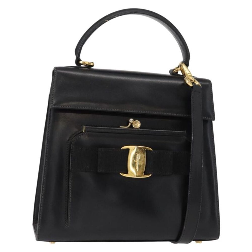 Salvatore Ferragamo Vintage Vara Bow Top Handle Leather Black Leather Shoulder